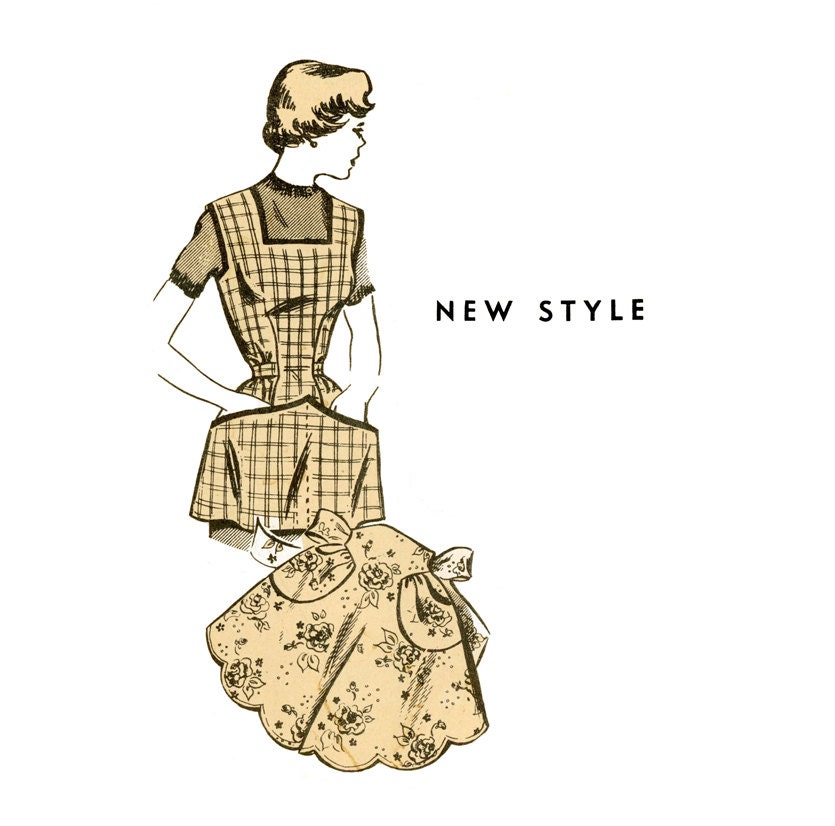 1950s Apron Pattern New Style 2668 Misses Cobbler or Scallop Hem Hostess Half Apron One Size Womens Vintage Mail Order Sewing Pattern