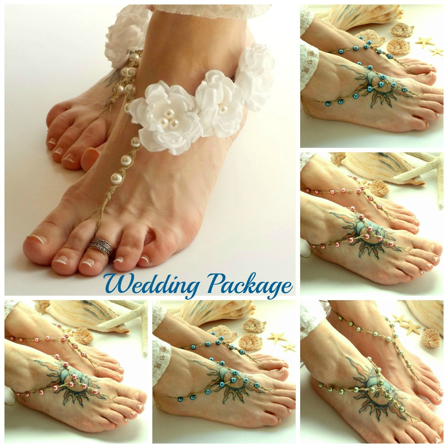 Beach Wedding Barefoot Sandals Barefoot Jewelry Wedding Shoes Package of 6 Bridal Party Bridesmaids Shoes Garden Wedding