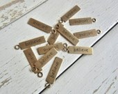 Charms - Solid Brass with Antique Patina - BELIEVE - Charms - 12 Pack - Rectangle 5 x 20.5mm - Stamped Charm - Gold Brass Charm