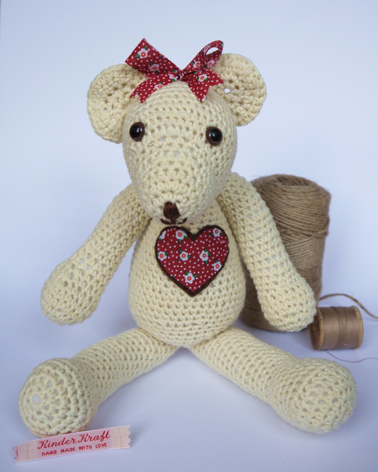 Large Amigurumi Crochet Teddy Bear. Perfect Baby shower or Christening Gift. Super soft cream Teddy.