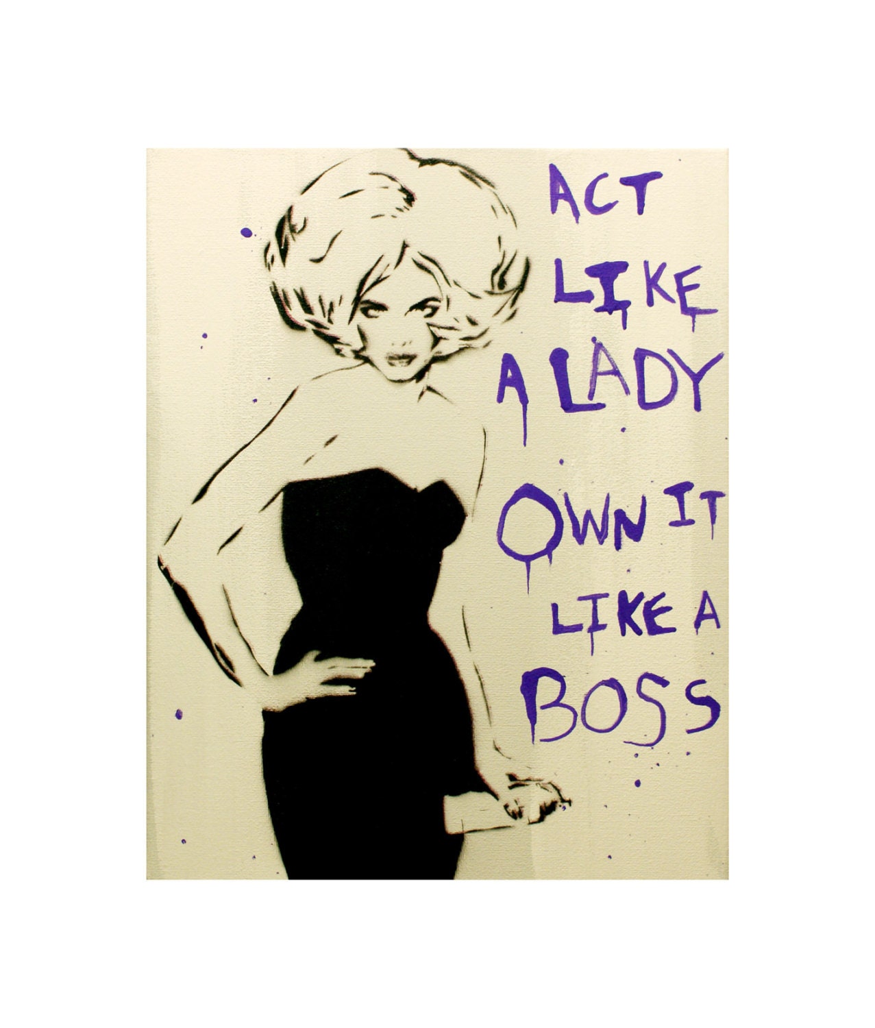 LADY SPRAY Original Painting Stencil and Spray Paint Acrylic Paint 11x14 Graffiti Inspired Original Artwork Pop Art Acrylic on Wood