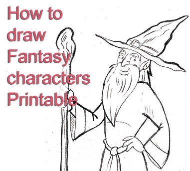 How to Draw Fantasy Characters // Printable PDF // Wizard Hobbit Dragon Fairy