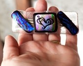 Dichroic Heart, Fused Glass Barrette