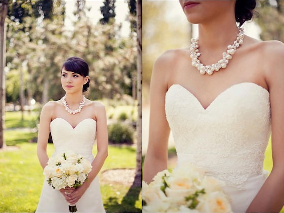 Pearl bridal Necklace chunky wedding necklace Swarovski pearl Crystal wedding necklace Wedding Jewelry rhinestone, Lillian