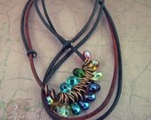LGBT Aspie Autism Chakra Necklace - Red Orange Yellow Emerald Green Blue Indigo Violet Adjustable Leather Cord Choker Extra Long - Spectra
