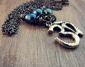 Divinity Necklace - Om Ohm Aum Sanskrit Brahman Hindu Buddhist Aspects Of Consciousness Peacock Blue Freshwater Pearl - Chants