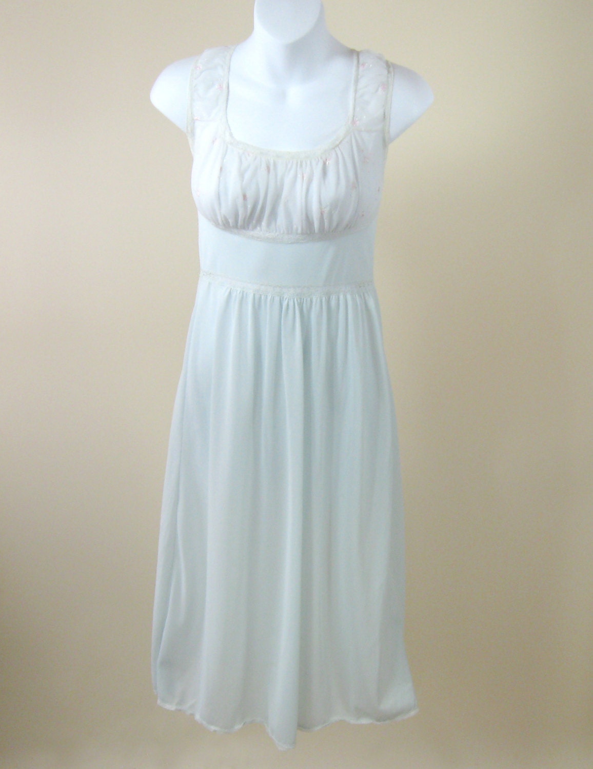 50s Pale Blue Slip Nightie Negligee Embroidered
