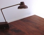Vintage Mid Century Desk Lamp, Brass Swing Arm, Faux Wood Grain