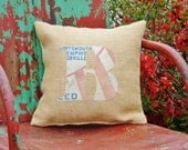 Monogram Letter "B" Initial Burlap Pillow- Vintage Feedsack -Appliqued- Wedding- Anniversary- Insert Included-ready to ship