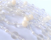 Vintage White Bead Necklace White Cats Eye Necklace Cats Eye Bead Necklace Single Strand Necklace Long White Necklace Vintage Glass Necklace