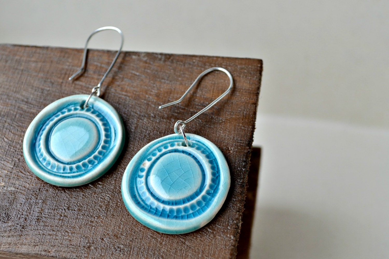 Aqua - tide and wave - ceramic dangle earring - aquamarine blue earrings - Etsy UK