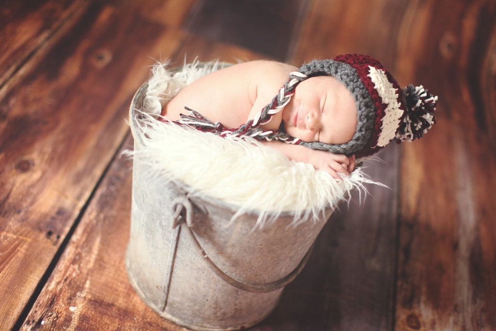 Baby Ski Hat with Goggles Braids Pom--Adorable Ski Bunny Stocking Cap--Perfect Newborn Photo Prop