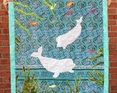 DISCOUNTED SECONDS- Baby Beluga Quilt- Underwater Scene- Cotton Applique- Defects