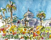 San Francisco Conservatory of Flowers, print of a watercolor sketch, 8x10 inches