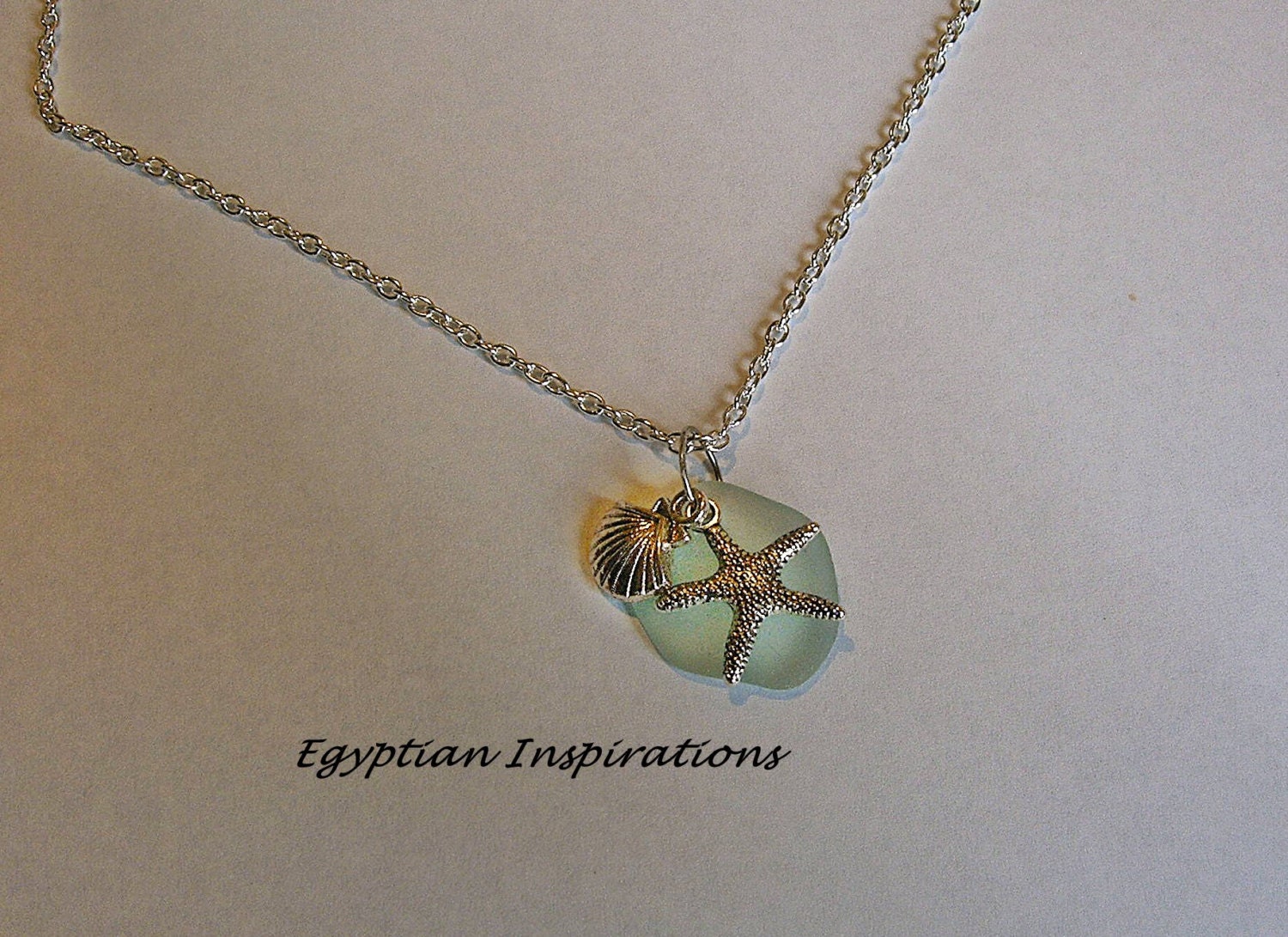Sea glass necklace. Starfish and shell necklace. Beach glass jewelry.