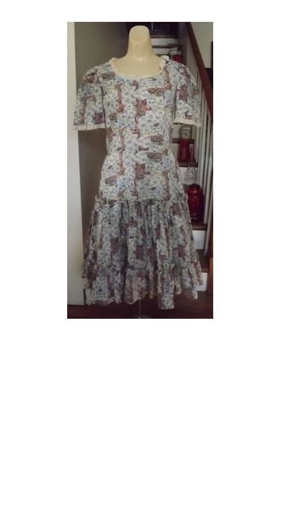 Vintage Handmade Dropwaist Floral Print Dress Size Small/Medium