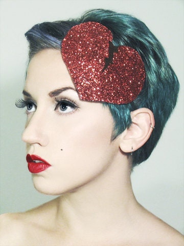 broken heart shaped sparkly red fascinator headband