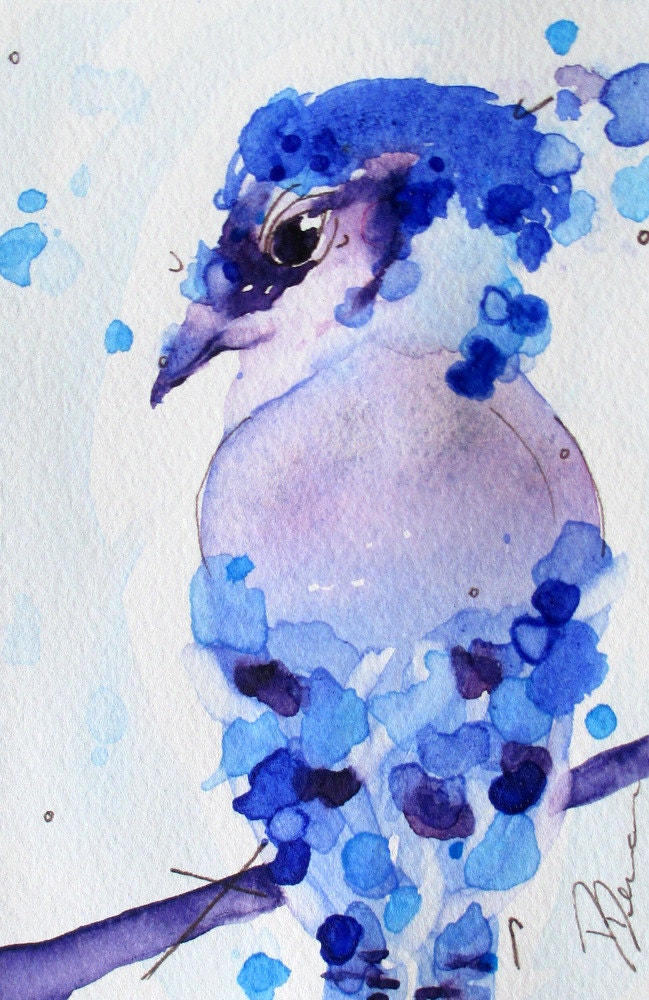 Blue Jay Original Watercolor Print,  Original Bird Art