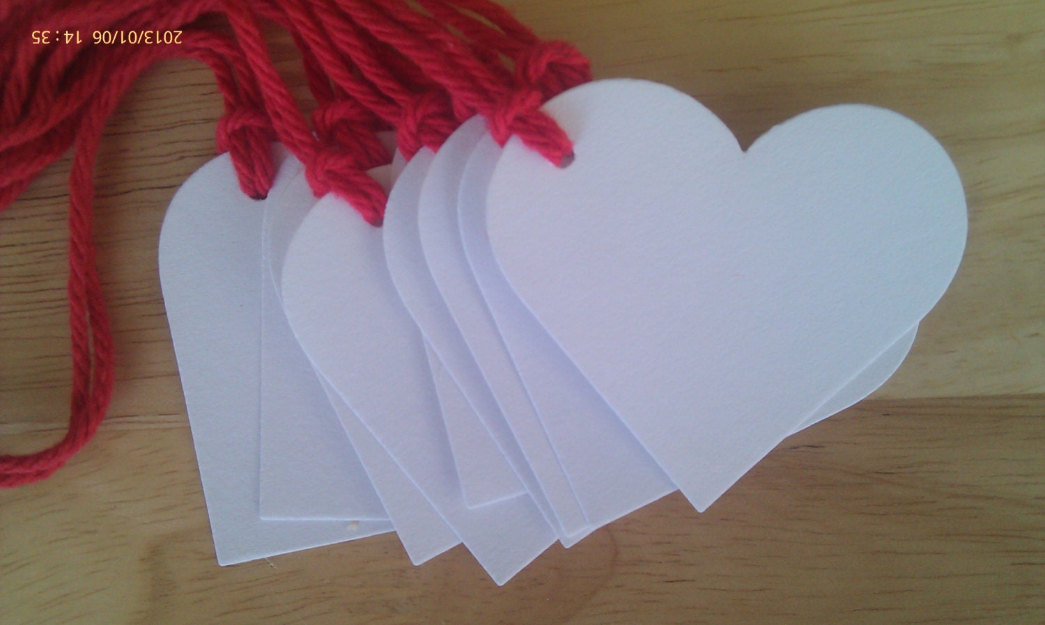 White Blank Heart Tags with Red String - Set of Ten