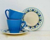 Vintage Swiss Alpine Stetson Marcrest Hand Decorated Cup and Saucer: Set of Two