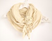 Eco Friendly Natural Cotton Rose Floral Loop Scarf, Shabby Chic Rose Scarf