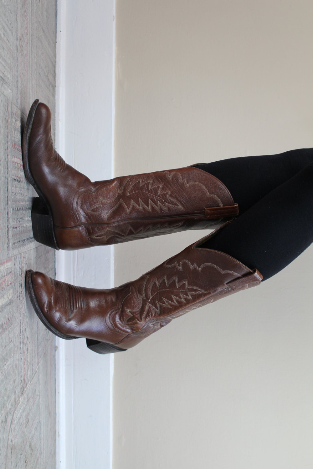 Embroidered Brown Leather Cowboy Boots Mens 10 / 10.5