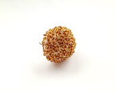 Amber and White Felt Ring - Needle Felted White Ring With Amber Glass Beads