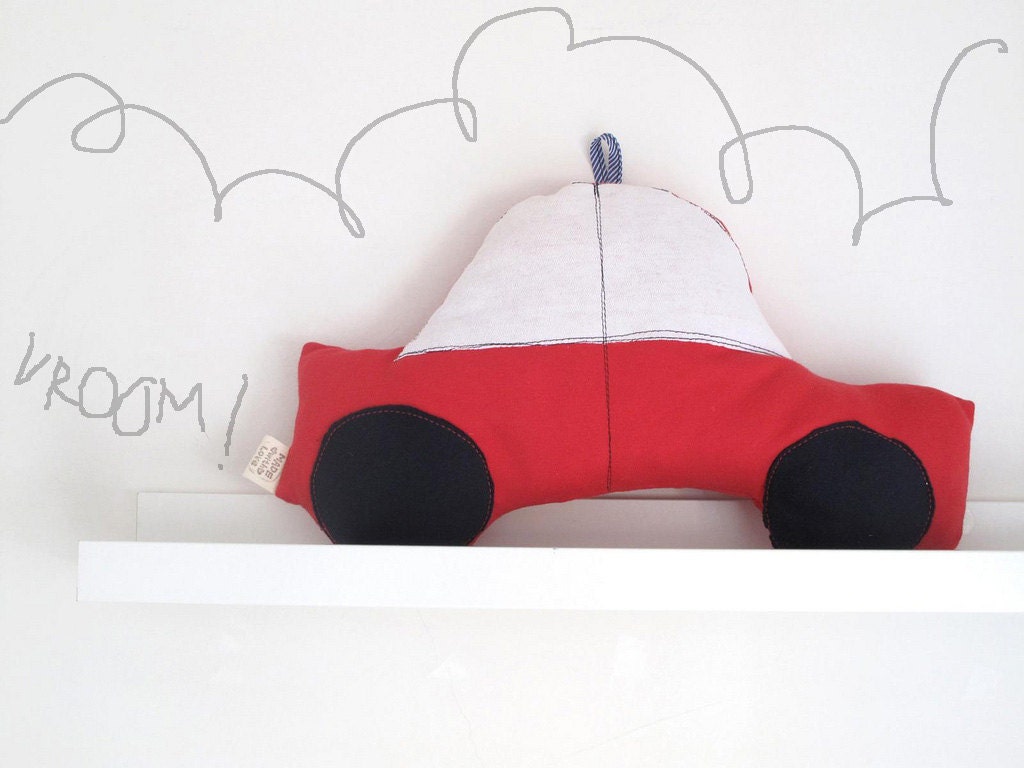 Softie toy car, town car, baby and toddler plushes. Boy and girl. Stuffed car great toy for kids and nursery decor. Red towncar.