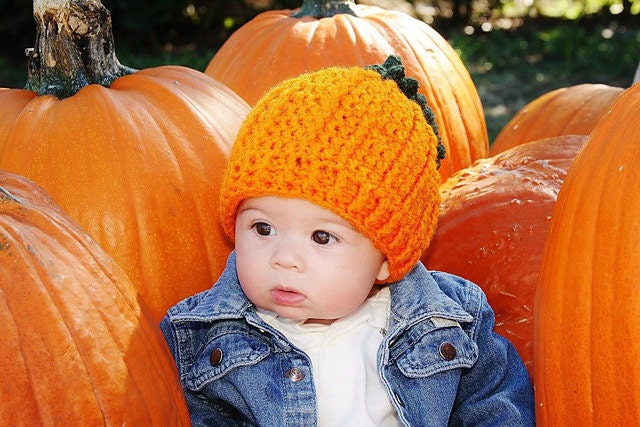 Crochet Pattern for Halloween Pumpkin Beanie Hat - 5 sizes, baby to adult - Welcome to sell finished items