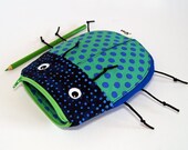 Pencil Bag by MinneBites / Boys Bug Birthday - Handmade Zipper Pouch - Boys Toy Bag - Boys Pencil Case - Green Bag, ready to ship