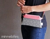 Nokomis Cross Body Purse by MinneBites / Handmade Small Purse Pouch - iPhone Case Cross Body Strap - Gray Pink Clutch Wallet Purse