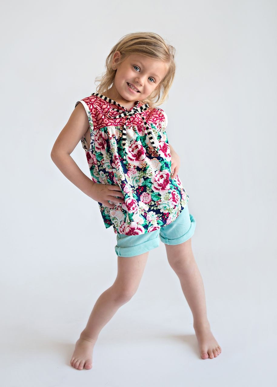 Spring - Cora. Girls Floral Tank. Acqua di Rose Sachet