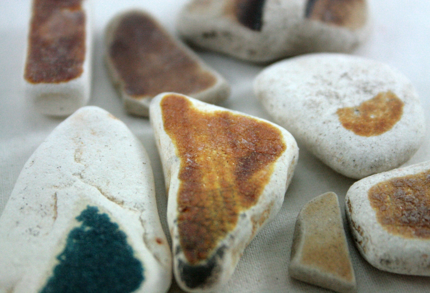 Seaglass Pottery, White Clay, Brown Tile, Teal, Chocolate, Ceramics, Beach Find, Bright and Cheery, Jewelry Supplies
