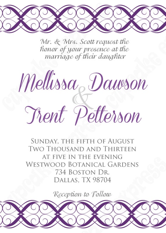 DIY Wedding Elegant borders PRINTABLE Invitation 5x7 wedding, baby shower bridal purple grey You pick colors Il_570xn
