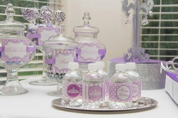 Instant Download DIY Purple Princess Birthday Party PRINTABLE Water Bottle Labels crown lavender purple Il_570xn