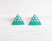 Bright Blue Oasis Desert Dune Triangle Stud Earrings - Hypoallergenic Surgical Stainless Steel Posts - Geometric Jewelry