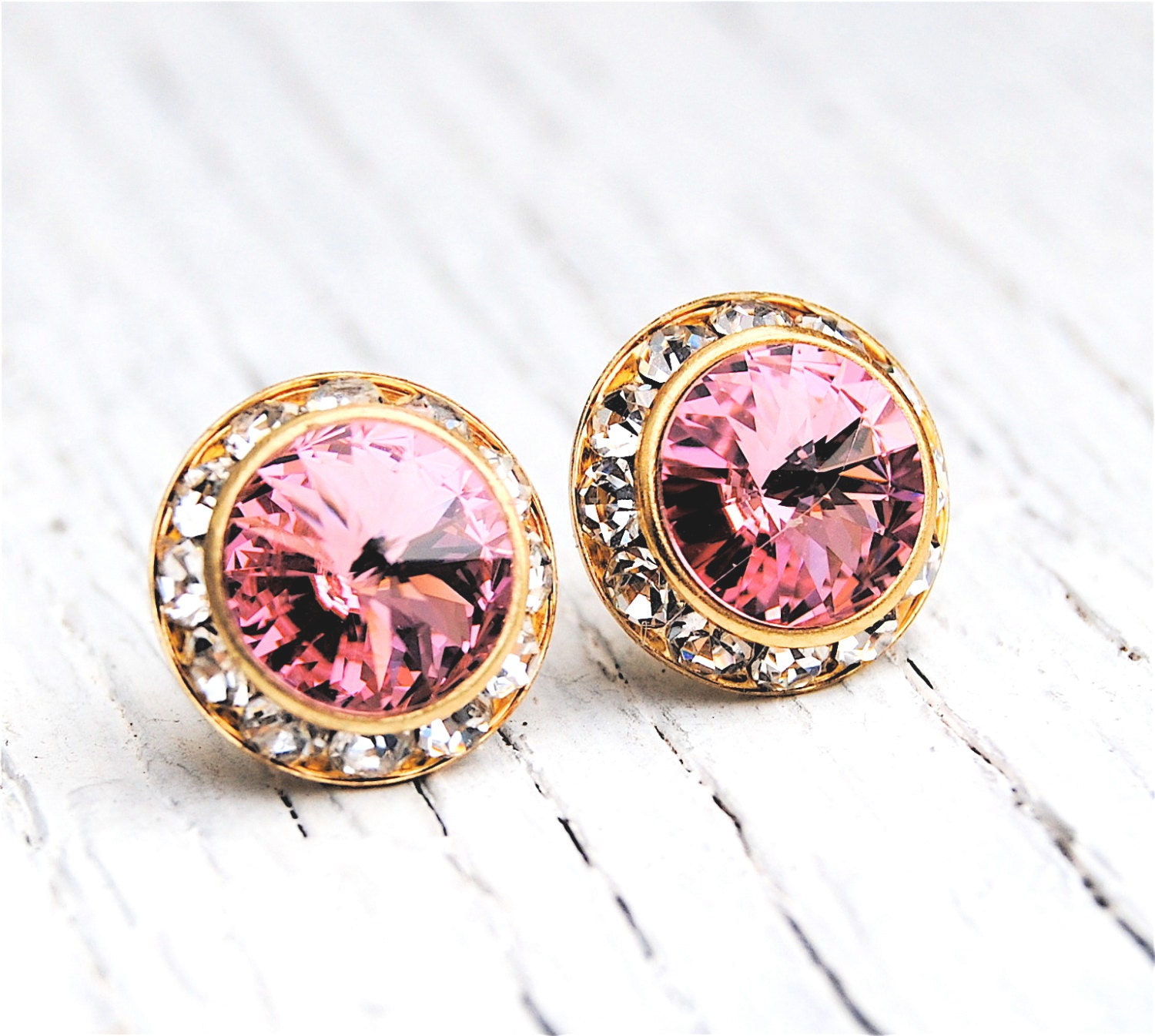 Light Pink Earrings Swarovski Crystal Pink Diamond Rhinestone Stud Earrings Light Pink Bridesmaid - Sugar Sparklers