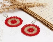 Bohemian Chic Dangle Doily Earrings in Red, Cream Hippie Boho Gypsy Style Jewelry Strip Circle Geometric