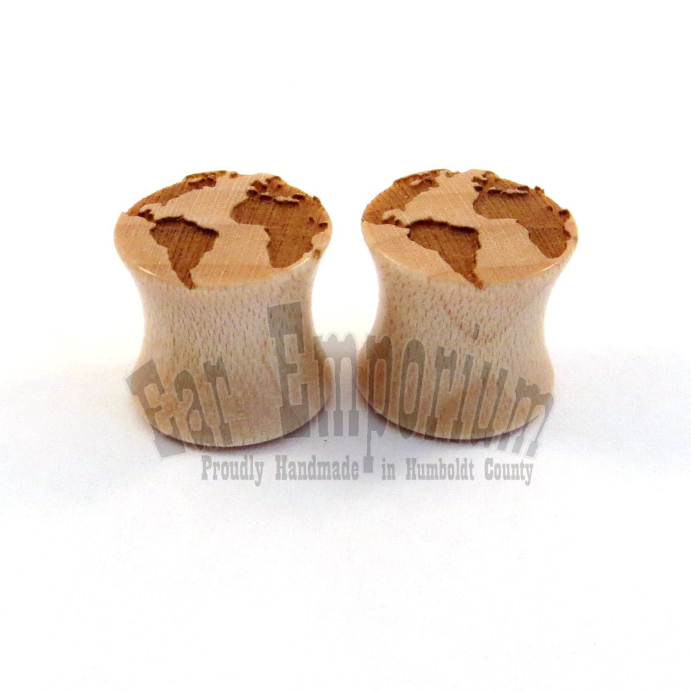 Globe Maple Wooden Plugs 2g (6.5mm) 0g (8mm) 00g (9mm) (10mm) 7/16" (11mm) 1/2" (13mm) 9/16" (14mm) 5/8" (16mm) 3/4" 7/8" Earth Ear Gauges