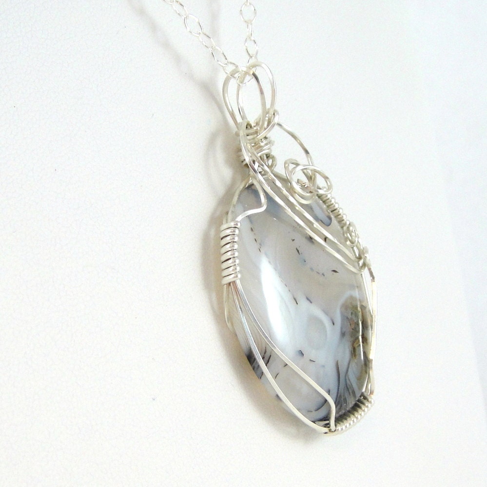 Wire Wrapped Uruguay Agate Necklace Sterling Silver