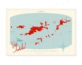 Visit Tortola -  British Virgin Islands Retro Map - 18"W x 12"T