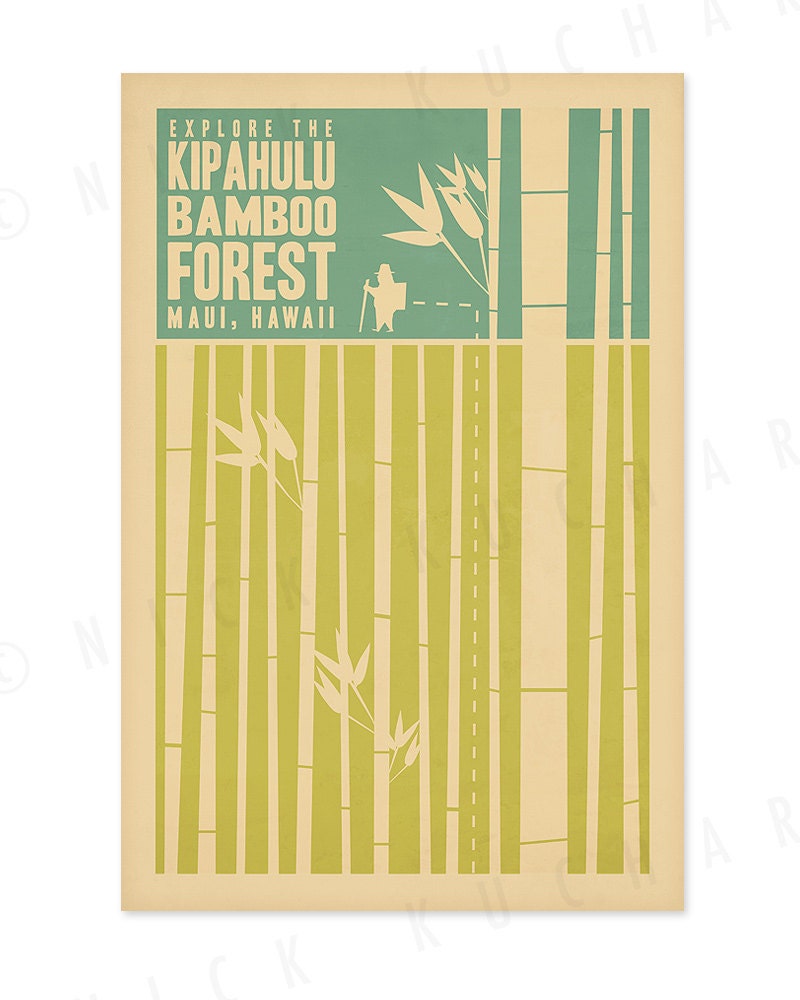 Kipahulu Bamboo Forest - 12x18 Retro Hawaii Travel Print