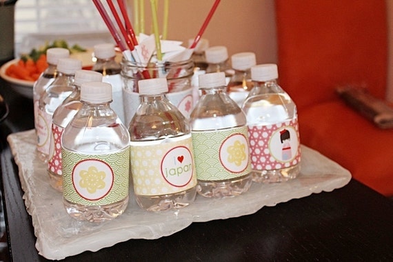Kokeshi Party- water bottle wrappers- print your own Il_570xn