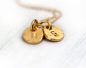 Personalized Gold Monogram Necklace / Two Initials Hand Stamped Gold Coin Discs Charm Necklace / Mothers Necklace