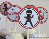 Ninja Birthday Party Cupcake Toppers - Red-Black-White - Boys Ninja Party Il_170x135