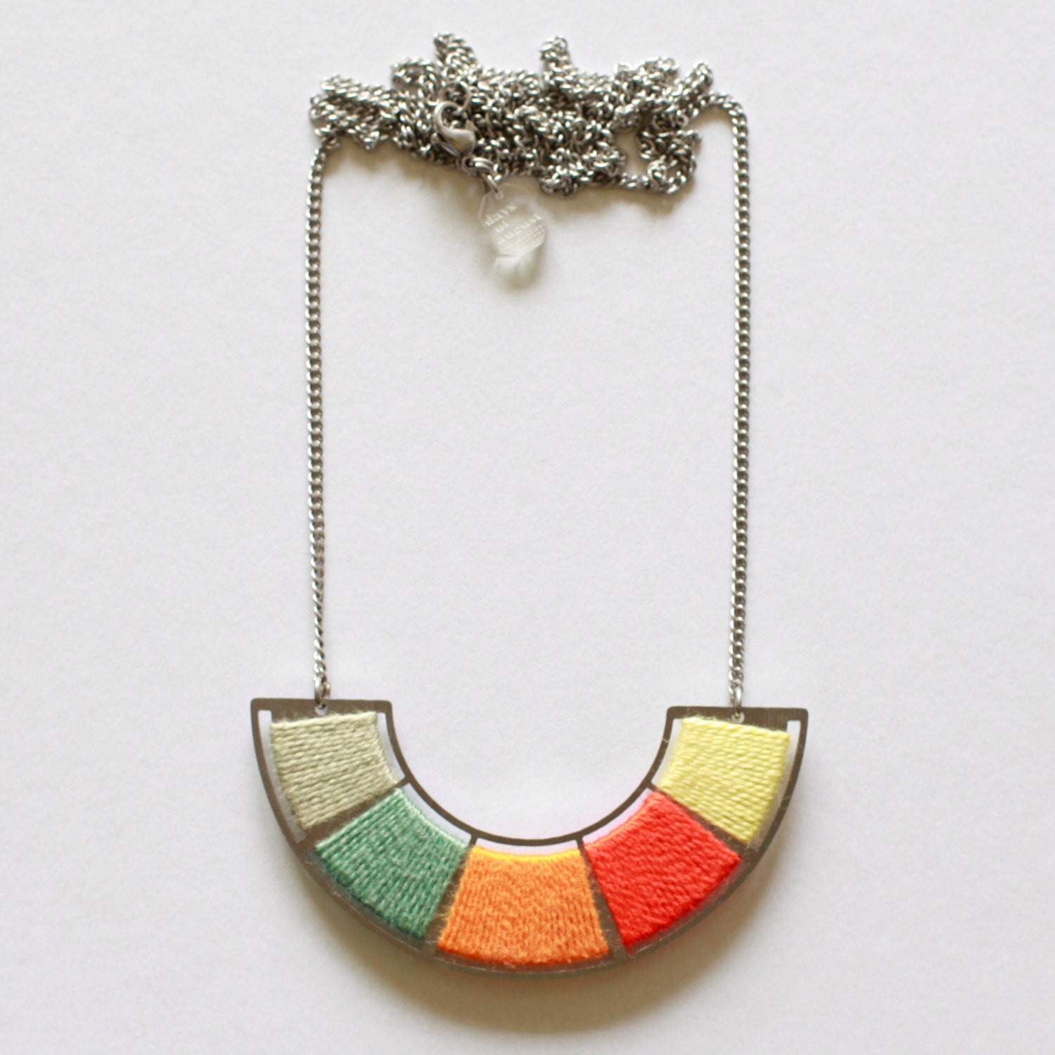 The Color Wheel in Sherbet - Reclaimed Stainless Steel and Cotton Necklace.