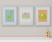 Giraffe, Elephant, Quote, Typography, Chevron, Safari Nursery, Kid's Wall art- Set of three 11x14 prints