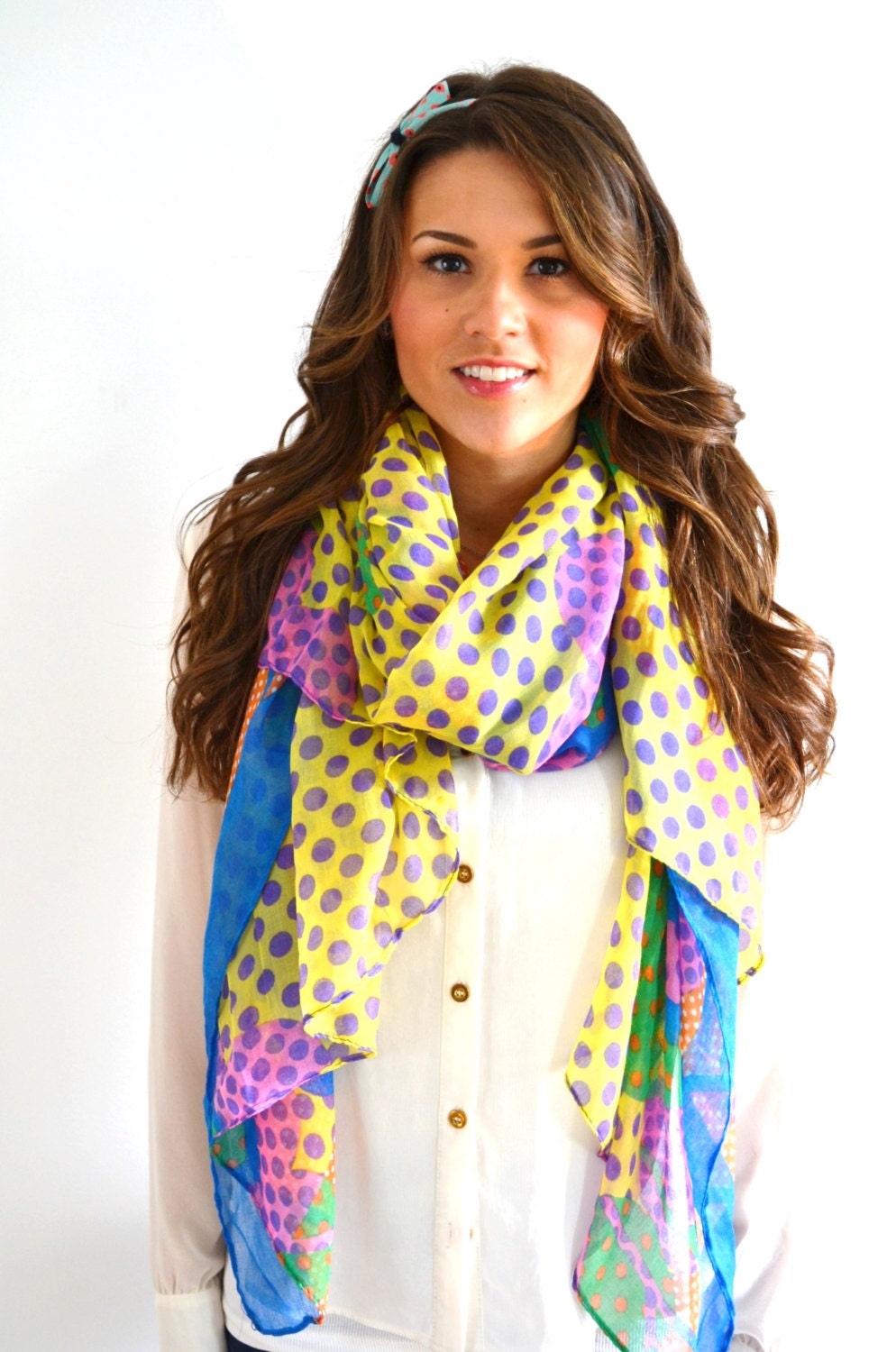 YELLOW Floral & Polka Dot Lightweight Summer Scarf Shawl Wrap Cover Up Sarong Womens handmade fashion Accessories Large Wrap