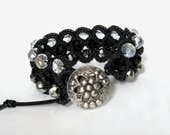 Beaded Cuff Bracelet, Black Rocker Style Jewelry