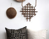 Penn Grid in metallic champagne hand printed on black organic hemp pillow cover 22x22